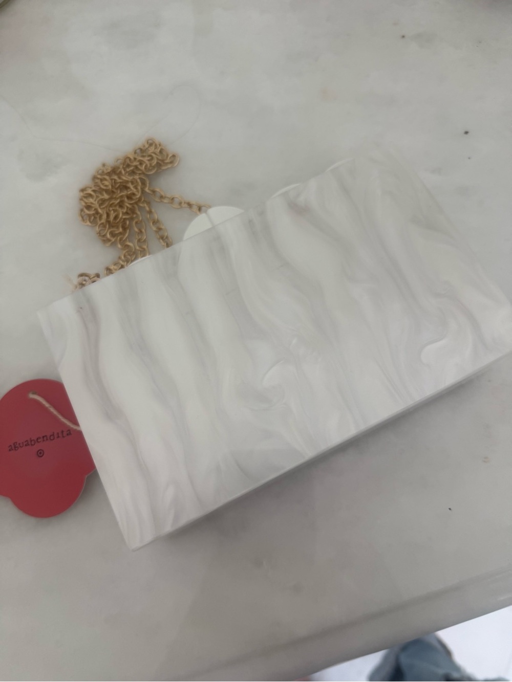 Pearlized White Scalloped Clutch with Gold Chain